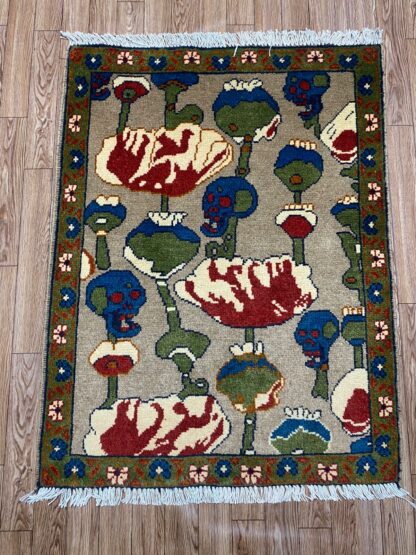 rug no 150 Hand Made Afghan war Rug , opium motif war rugs with weapons Size 60  cm x 80 cm