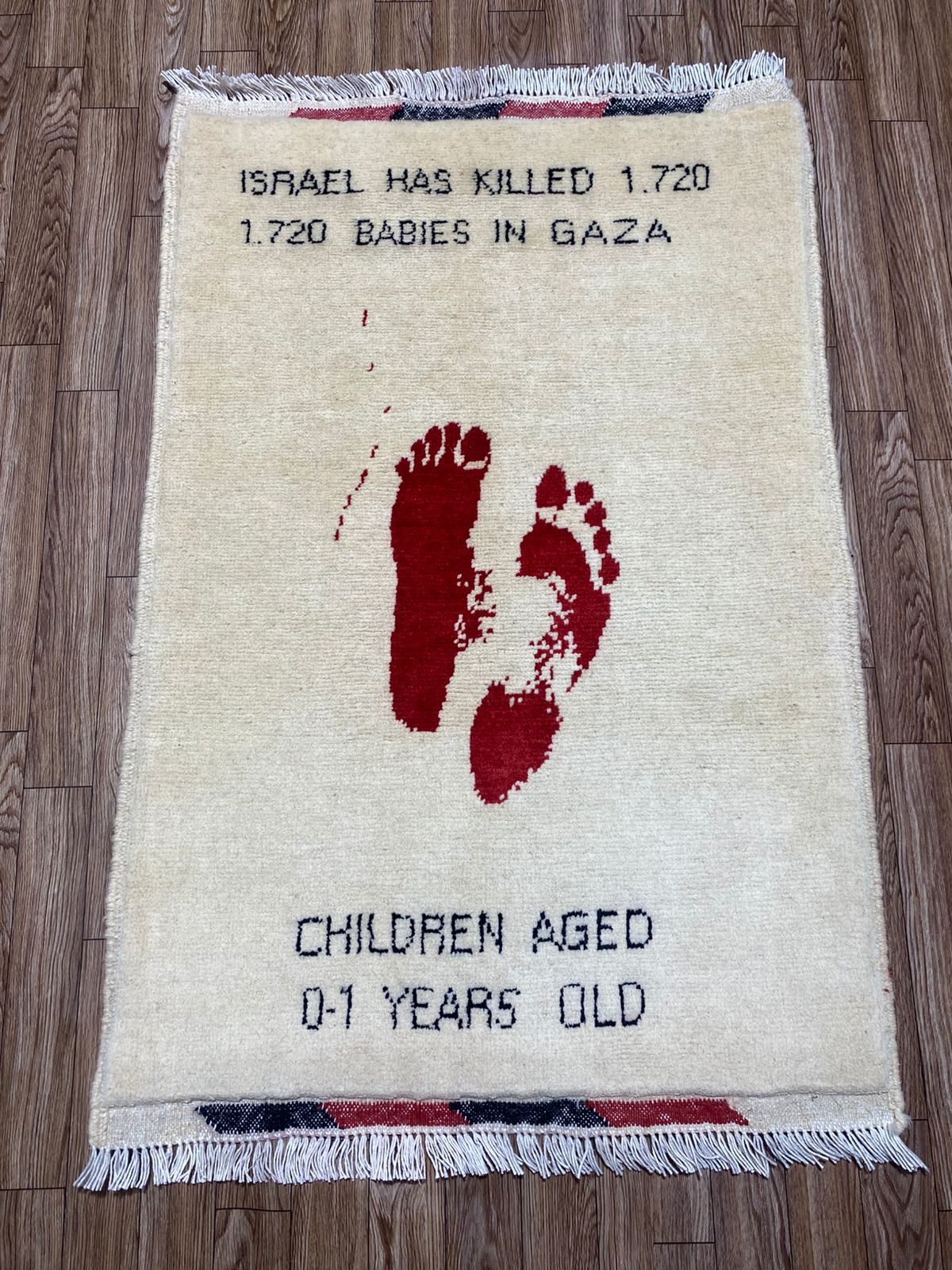 Hand Made Afghan war Rug ,free palastine war rugs Size 60  cm x 80 cm