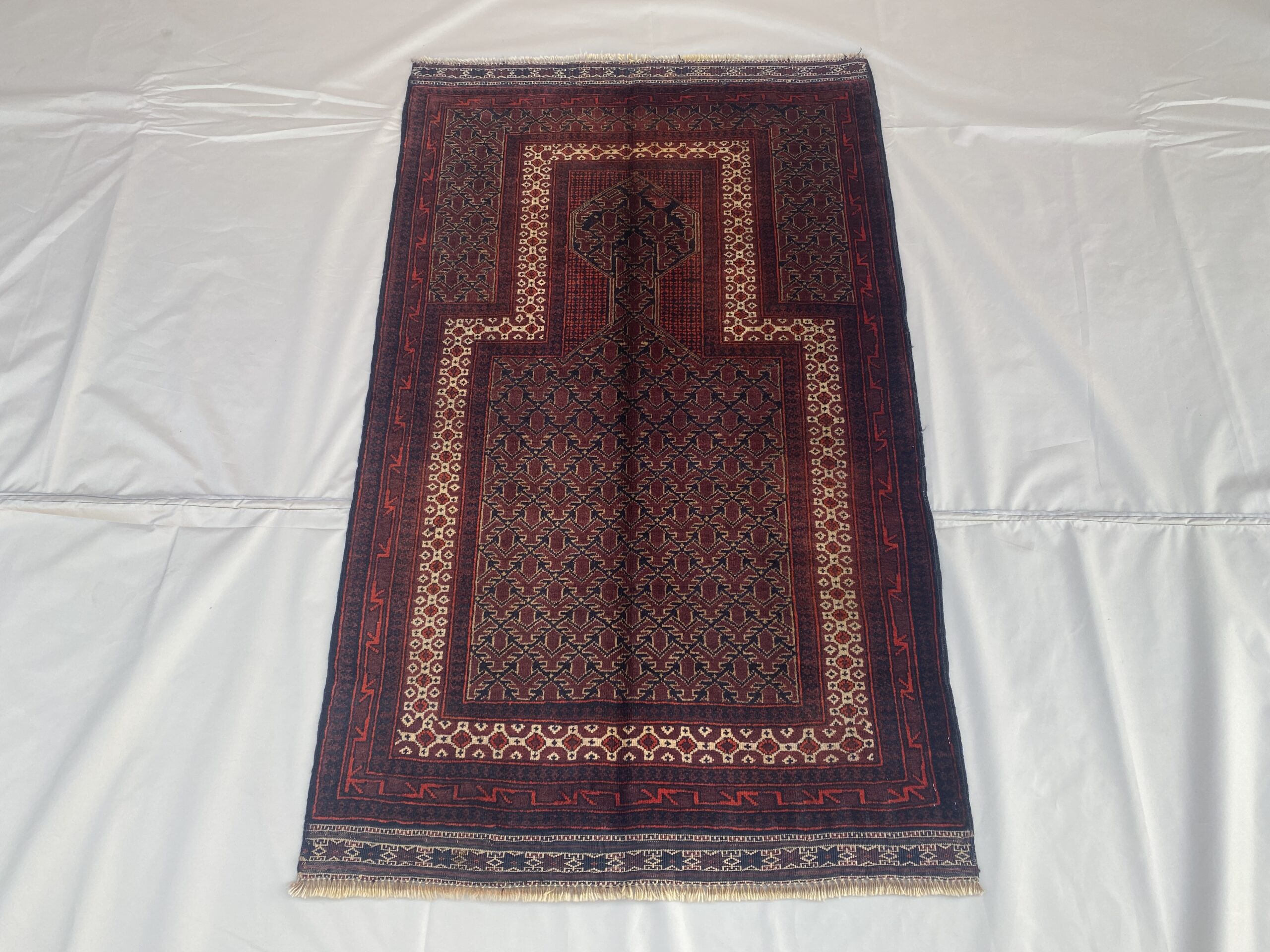 Hand Made Afghan prayer rug Size 142 cm x 88 cm war rugs .