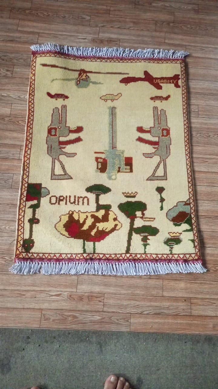 no 64 Hand Made Afghanistan rug ak 47, afghan war rugs, Size 60 cm x 80