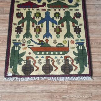 no 66 Hand Made Afghanistan rug ak 47, afghan war rugs, Size 60 cm x 80