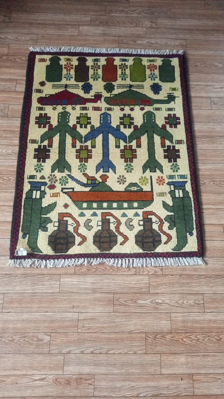 no 66 Hand Made Afghanistan rug ak 47, afghan war rugs, Size 60 cm x 80