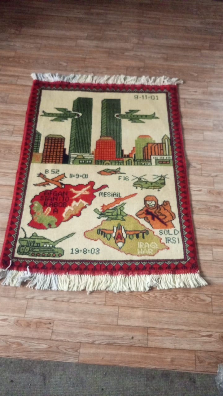 no 68 Hand Made Afghanistan rug ak 47, afghan war rugs, Size 60 cm x 80