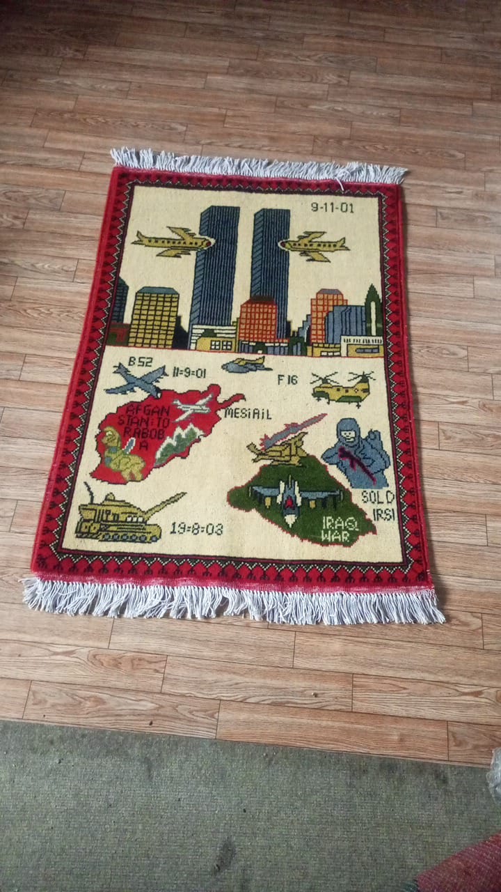 no 77 Hand Made Afghanistan rug ak 47, afghan war rugs, Size 60 cm x 80