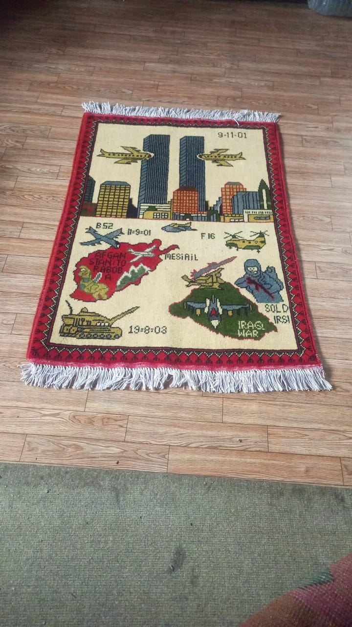 no 70 Hand Made Afghanistan rug ak 47, afghan war rugs, Size 60 cm x 80