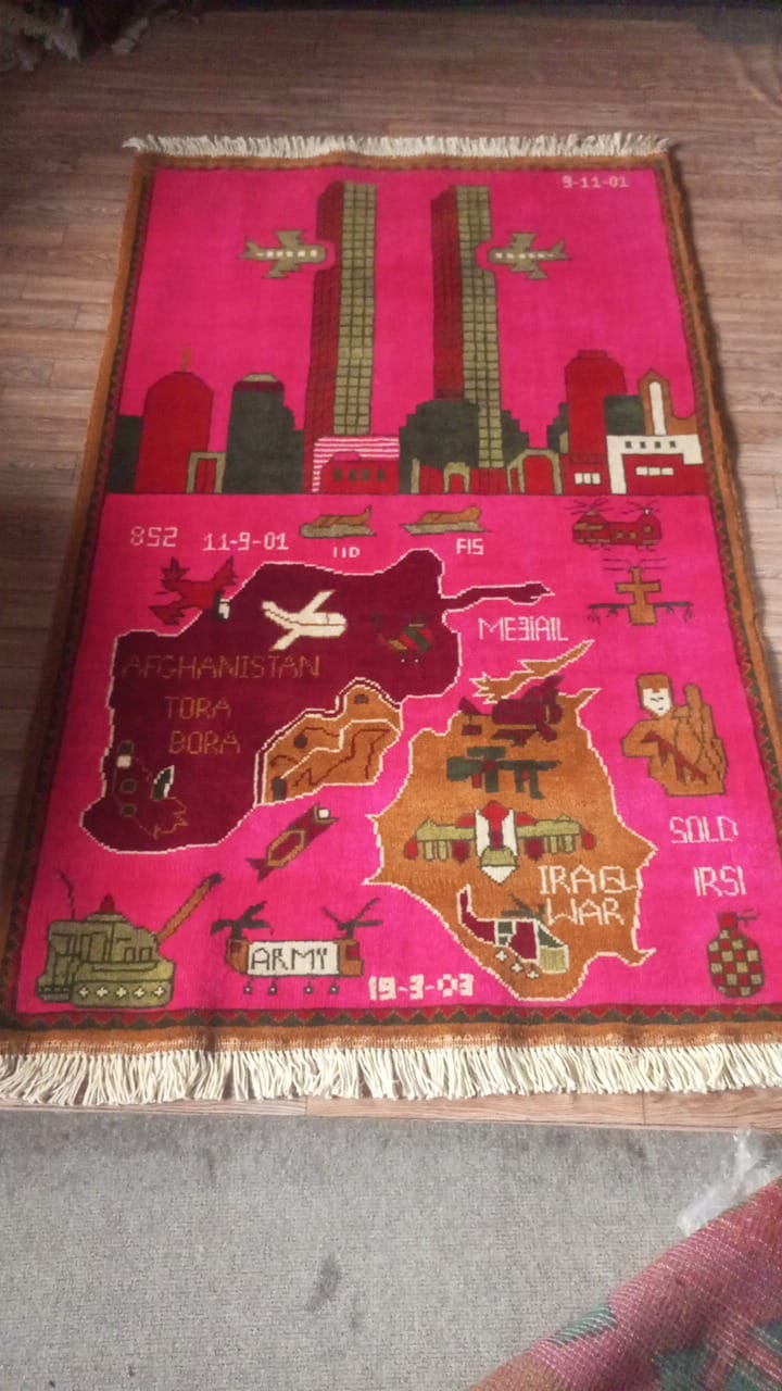 no 80 Hand Made Afghanistan rug ak 47, afghan war rugs, Size 60 cm x 80