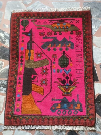 Hand Made Afghanistan rug ak 47, afghan war rugs, Size 60 cm x 80 cm