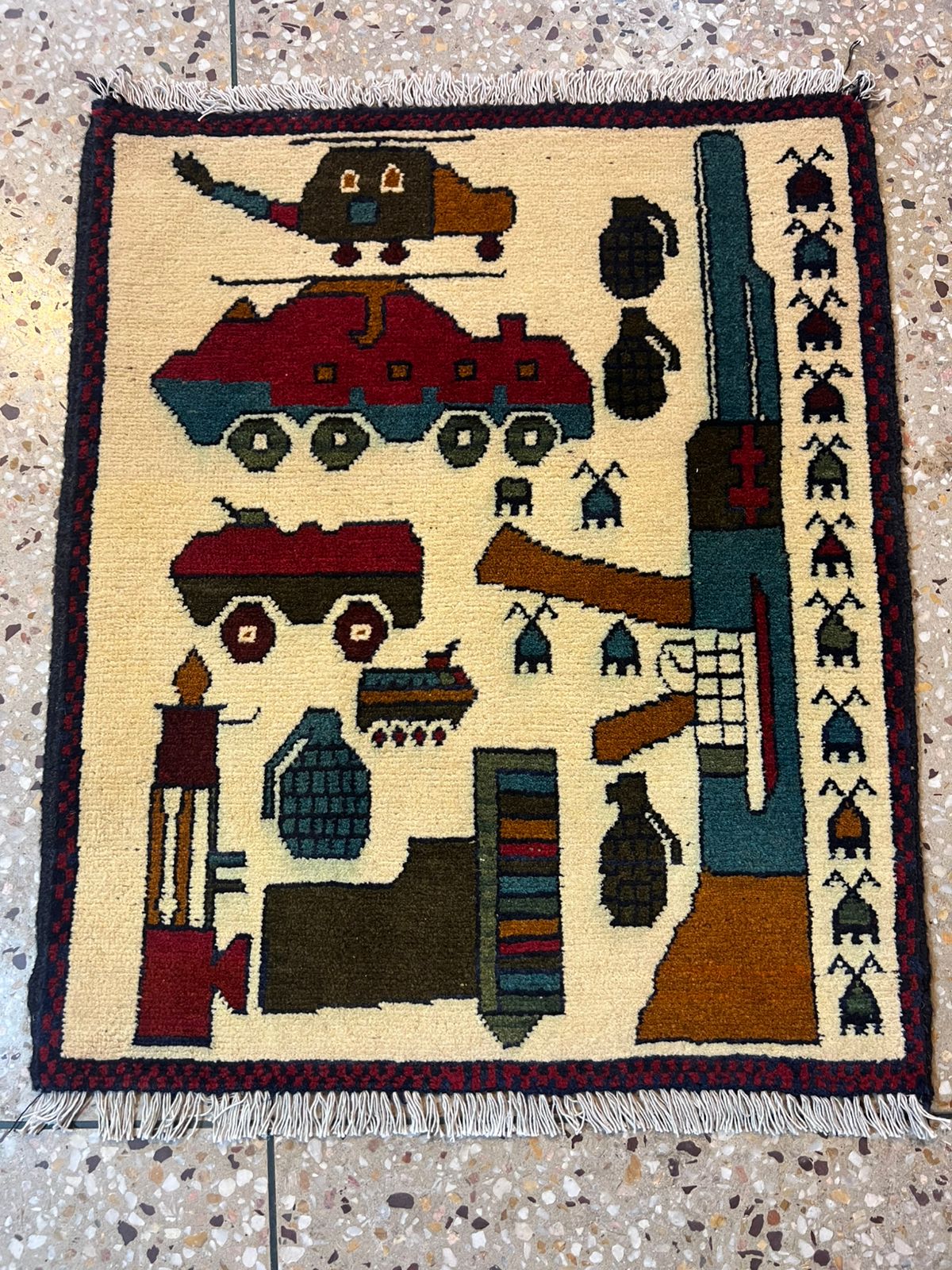 no 47 Hand Made Afghanistan rug ak 47, afghan war rugs, Size 60 cm x 80