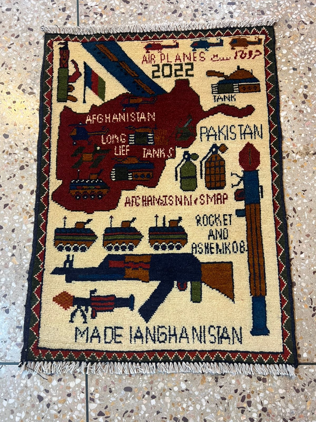 no 45 Hand Made Afghanistan rug ak 47, afghan war rugs, Size 60 cm x 80