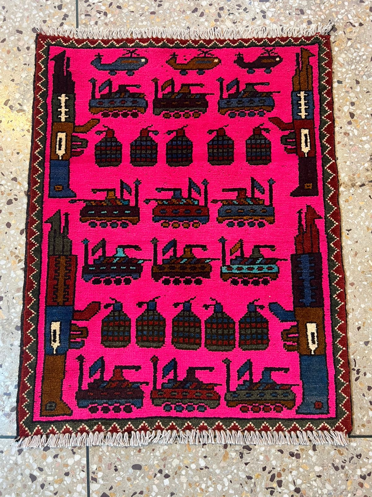 no 44 Hand Made Afghanistan rug ak 47, afghan war rugs, Size 60 cm x 80