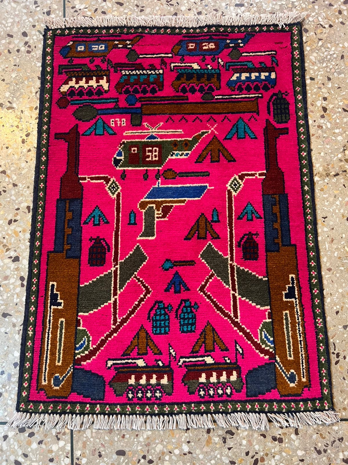 no 41 Hand Made Afghanistan rug ak 47, afghan war rugs, Size 60 cm x 80