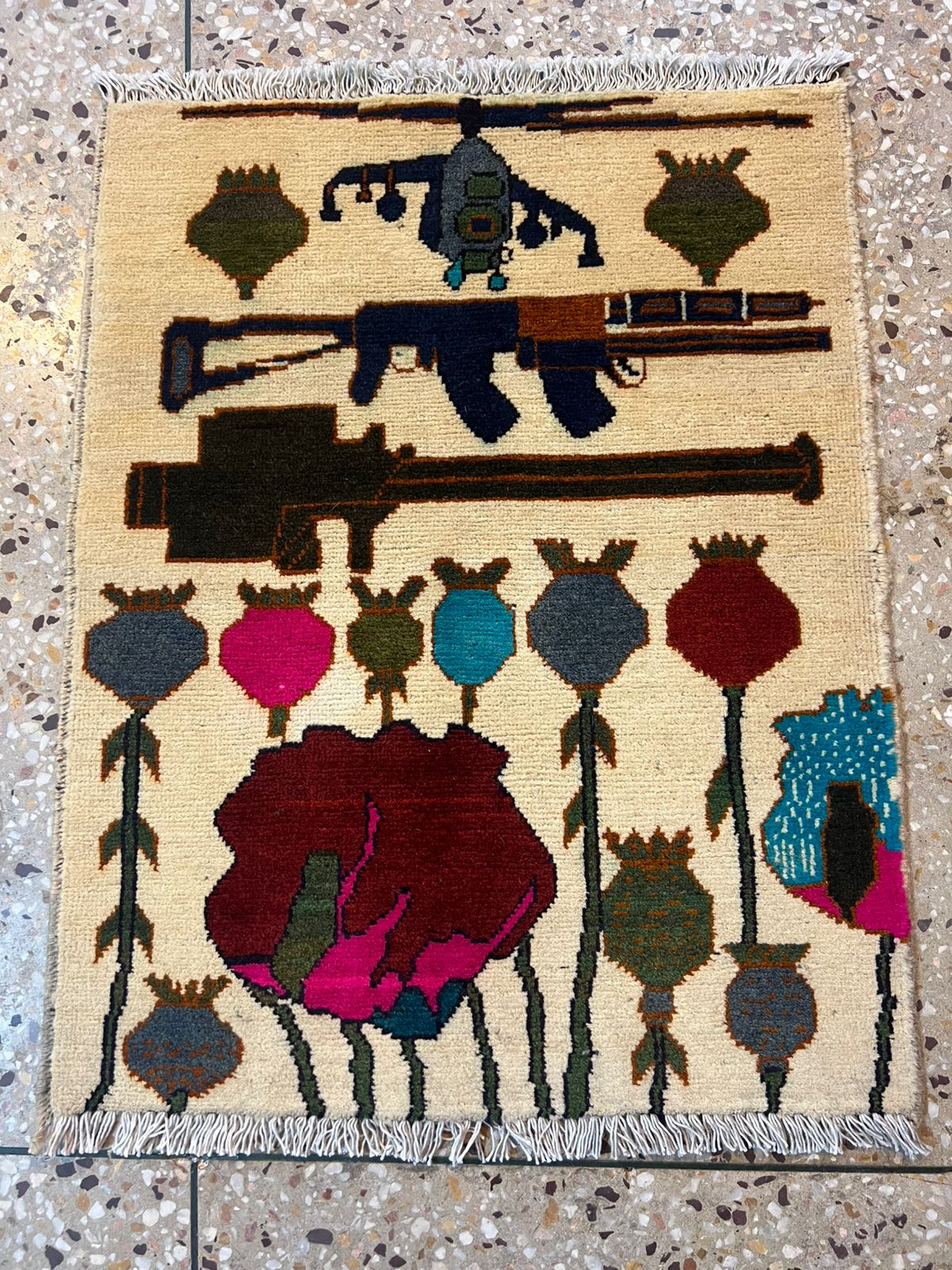 no 40 Hand Made Afghanistan rug ak 47, afghan war rugs, Size 60 cm x 80