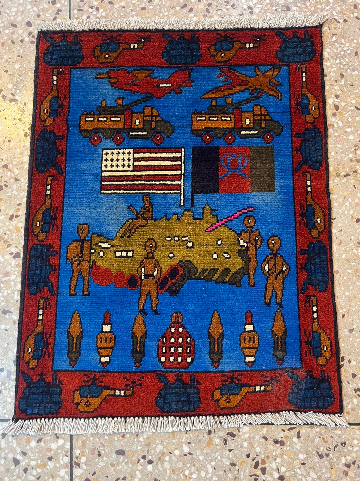 no 30 Hand Made Afghanistan rug ak 47, afghan war rugs, Size 60 cm x 80 cm