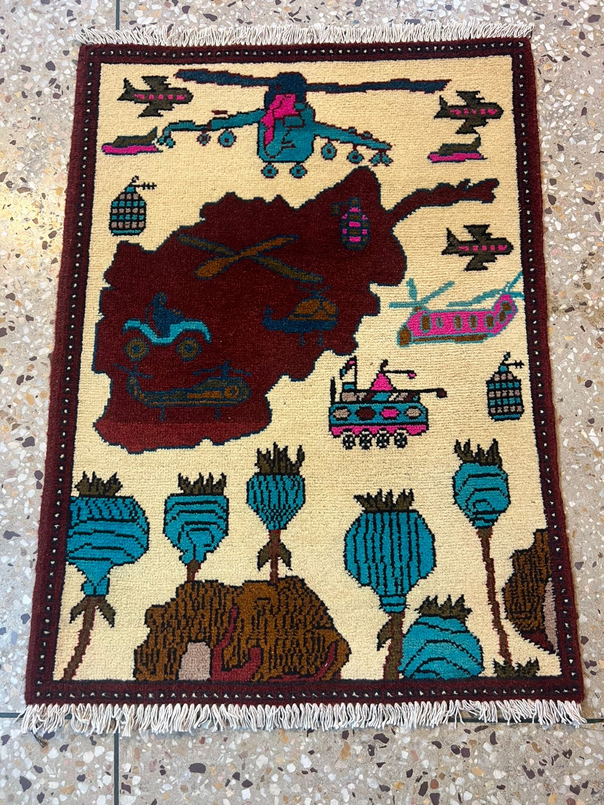 no 27 Hand Made Afghanistan rug ak 47, afghan war rugs, Size 60 cm x 80 cm