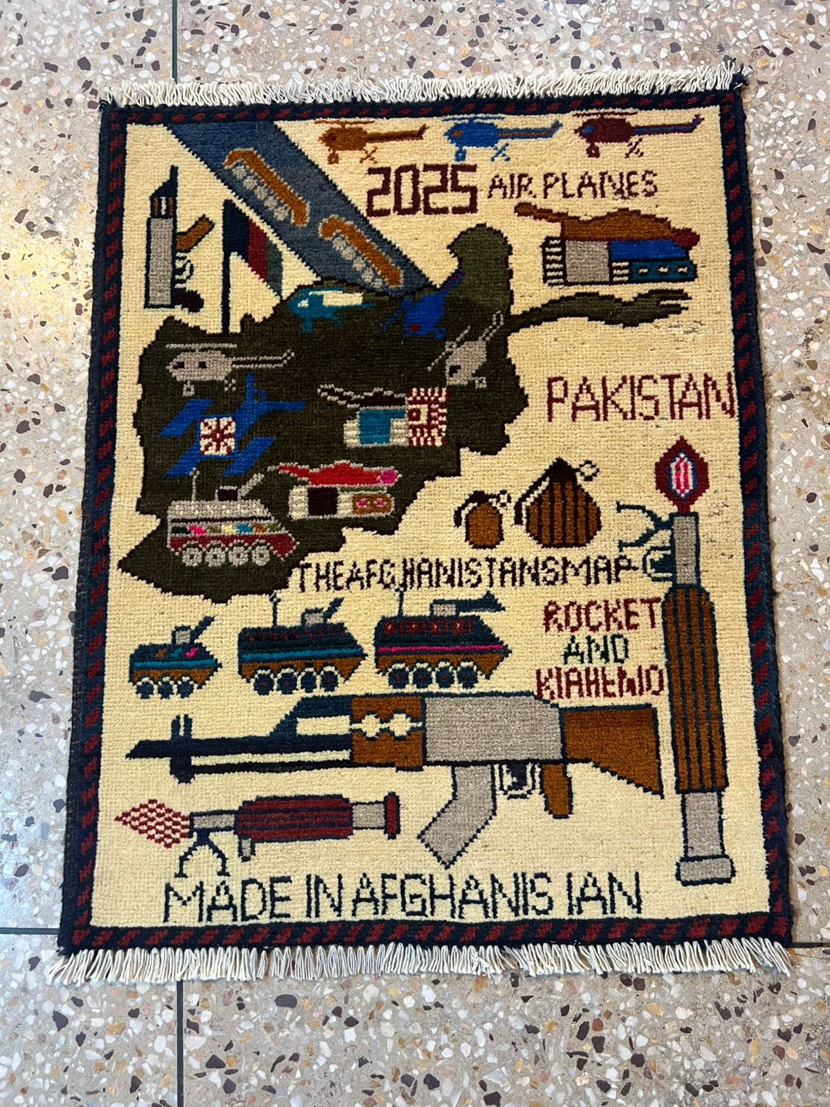 no 15 Hand Made Afghanistan rug ak 47, afghan war rugs, Size 60 cm x 80 cm