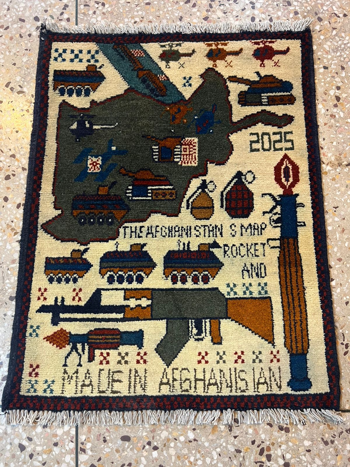 no 12 Hand Made Afghanistan rug ak 47, afghan war rugs, Size 60 cm x 80 cm