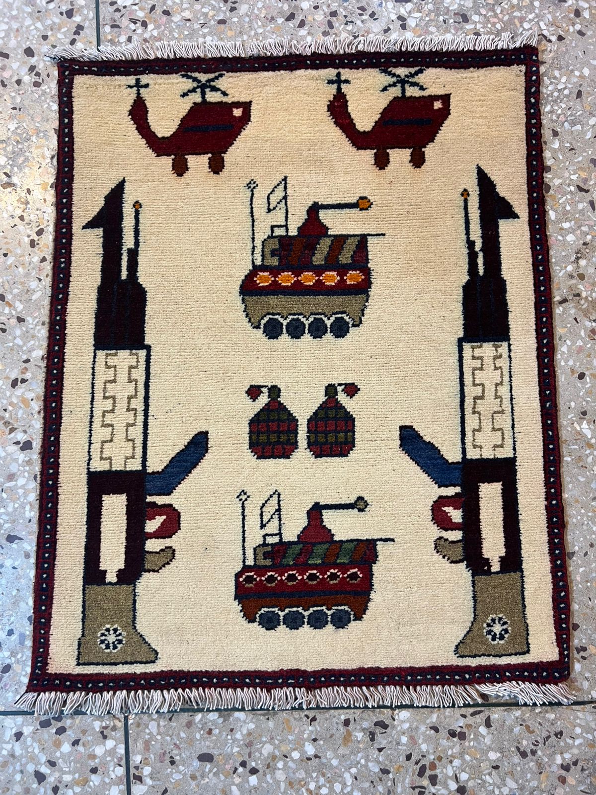no 4 Hand Made Afghanistan rug ak 47, afghan war rugs, Size 60 cm x 80 cm