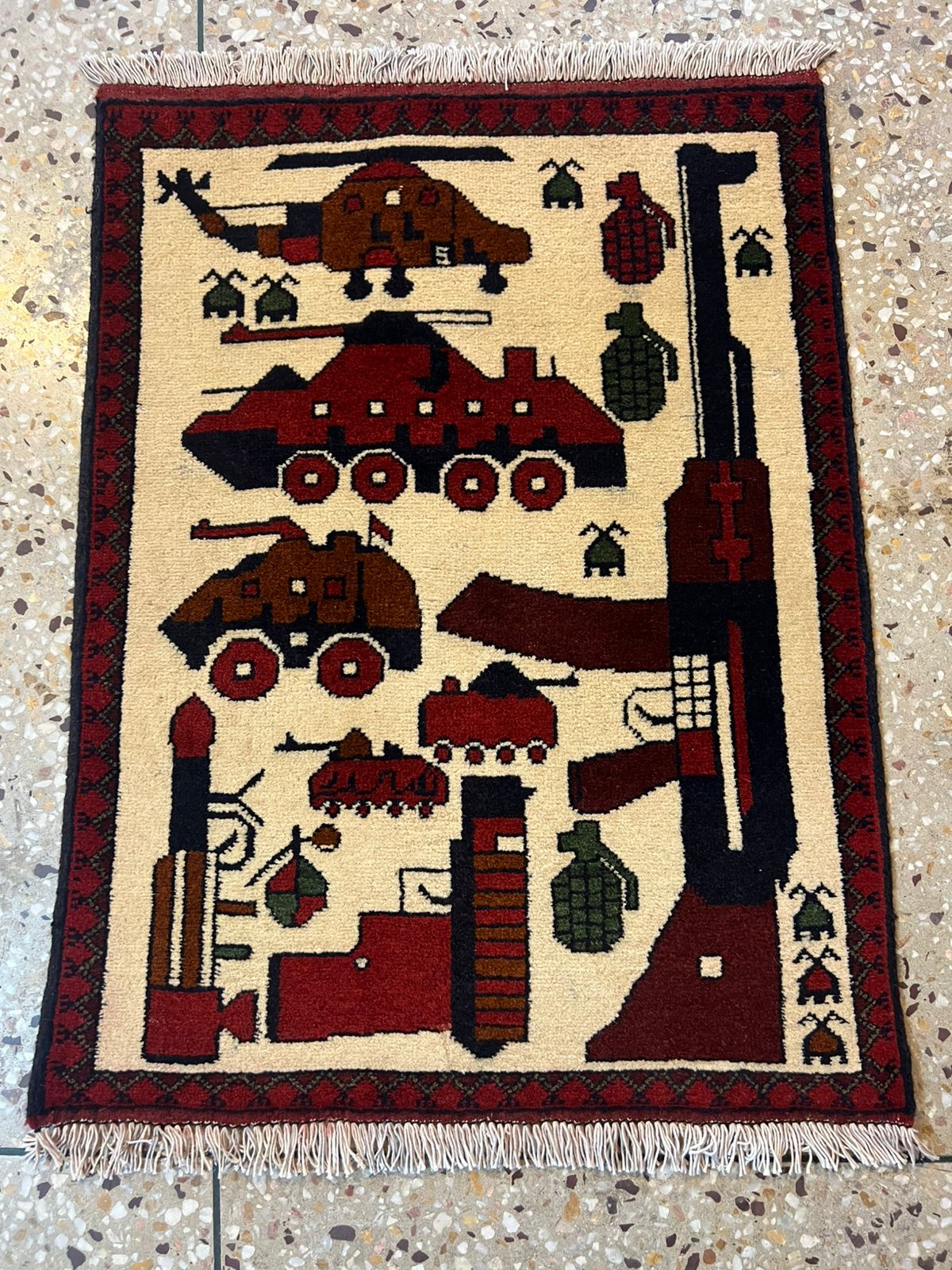 no 3 Hand Made Afghanistan rug ak 47, afghan war rugs, Size 60 cm x 80 cm