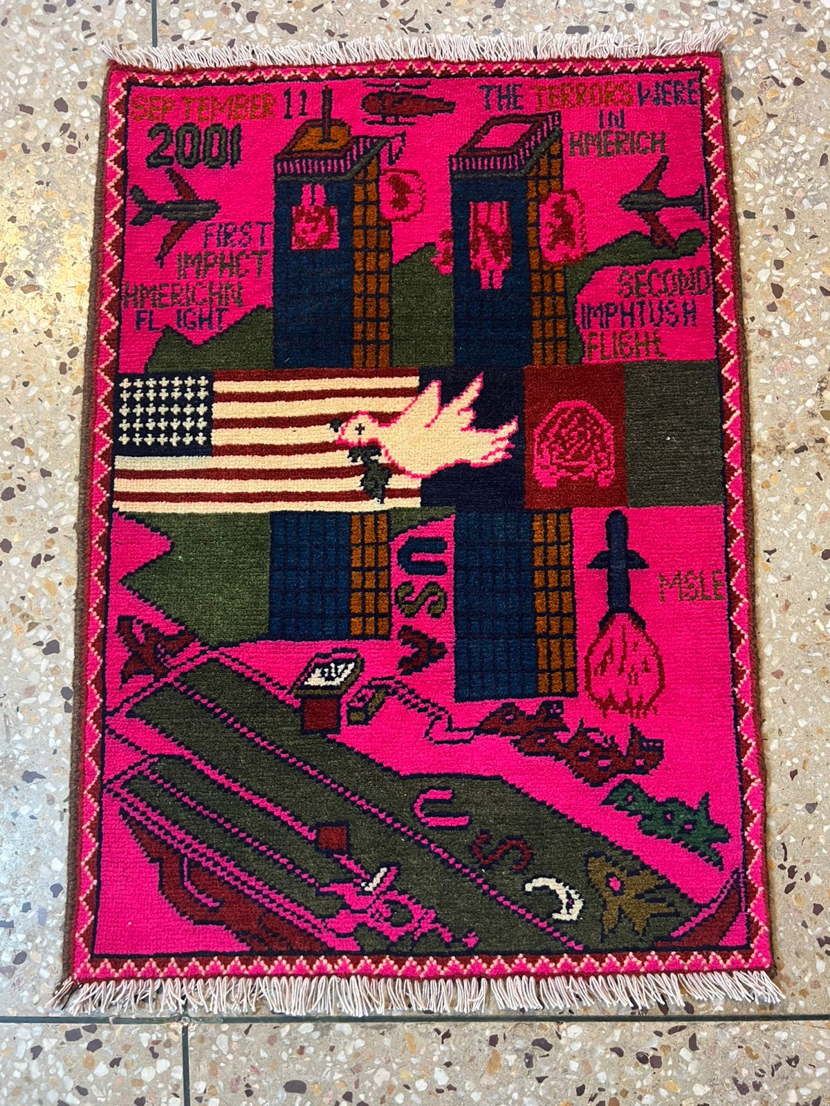 no 2 Hand Made Afghanistan rug ak 47, afghan war rugs, Size 60 cm x 80 cm