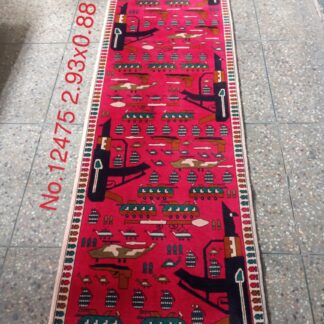 Hand Made Afghanistan rug ak 47, afghan war rugs, Size 293 cm x 88 cm
