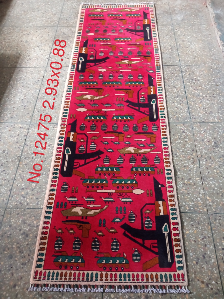 Hand Made Afghanistan rug ak 47, afghan war rugs, Size 293 cm x 88 cm