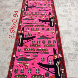 Hand Made Afghanistan rug ak 47, afghan war rugs, Size 295 cm x 94 cm