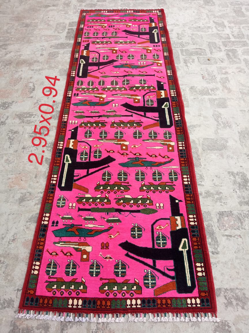 Hand Made Afghanistan rug ak 47, afghan war rugs, Size 295 cm x 94 cm