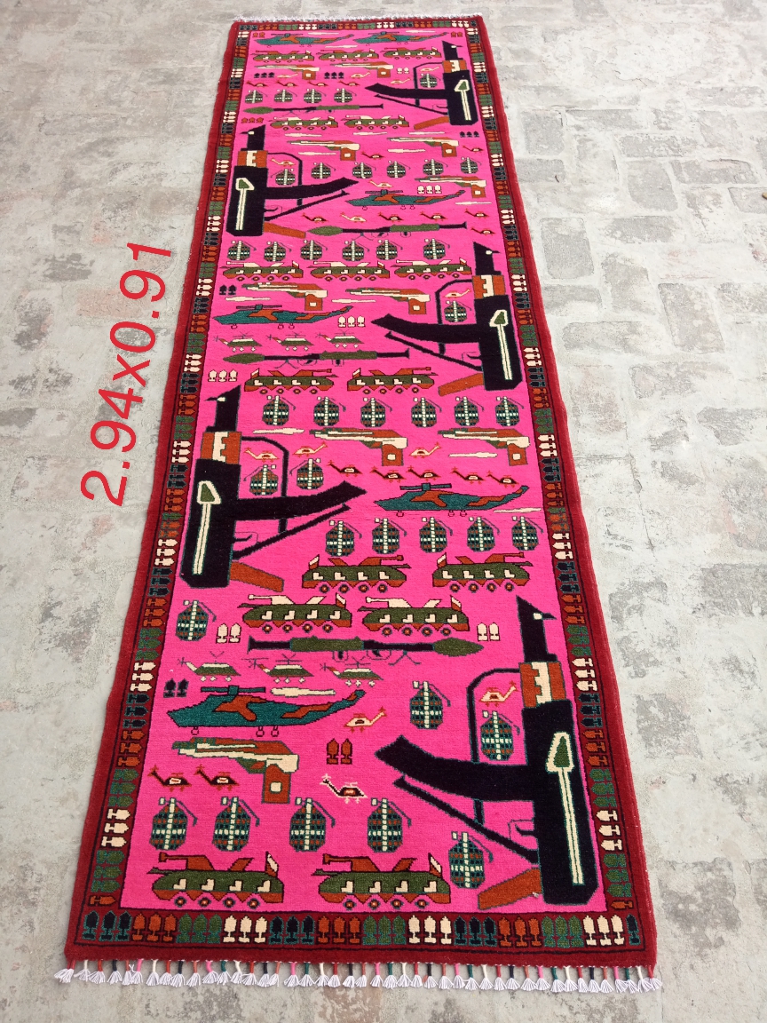 Hand Made Afghanistan rug ak 47, afghan war rugs, Size 294 cm x 91 cm