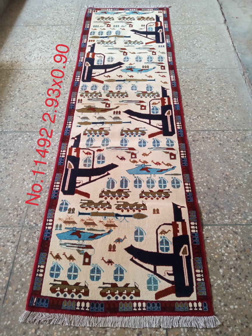Hand Made Afghanistan rug ak 47, afghan war rugs, Size 293 cm x 90 cm