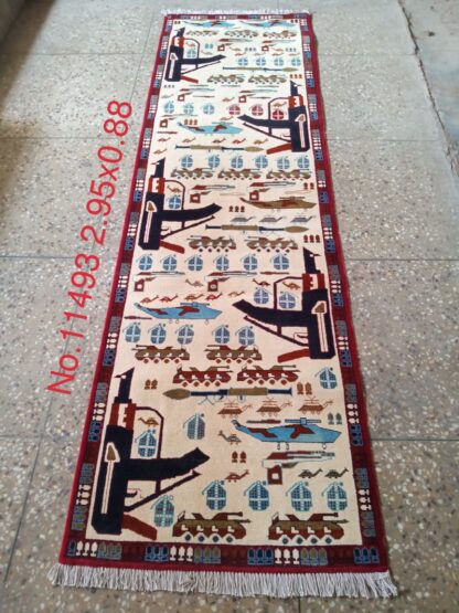 Hand Made Afghanistan rug ak 47, afghan war rugs, Size 295 cm x 88 cm