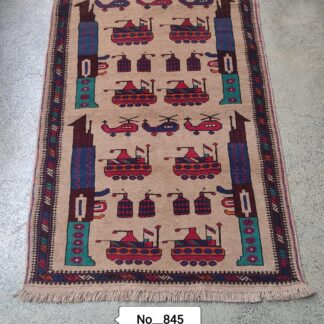 no 1 Hand Made Afghan geelam war rug with tanks and wepons Size 138 x 92 cm
