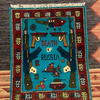 Hand Made Afghanistan rug ak 47, afghan war rugs, death of russia Size 60 cm x 80