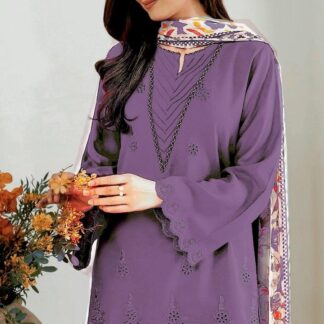 Pakistani winter dress unstitch  DHANAK 3PC EMBROIDERED Purple