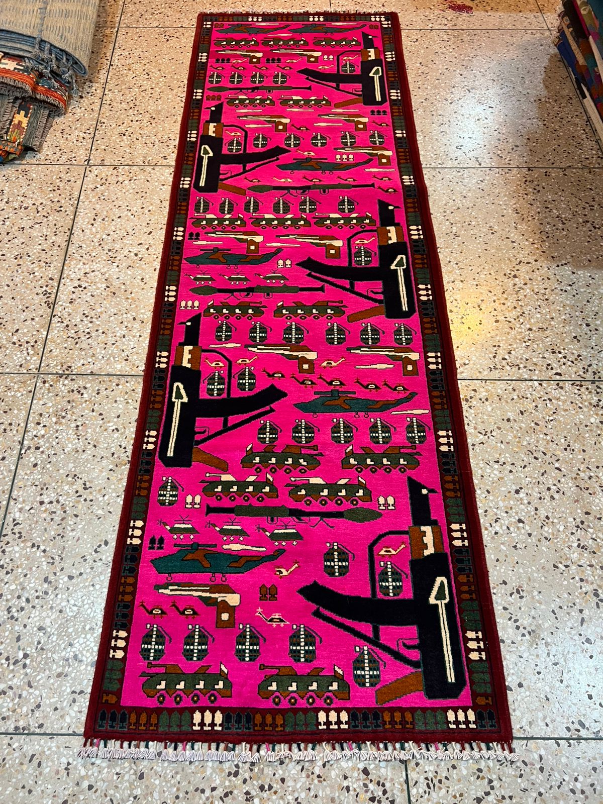 A war Hand Made Afghan war rugs Size 298 cm x 94cm
