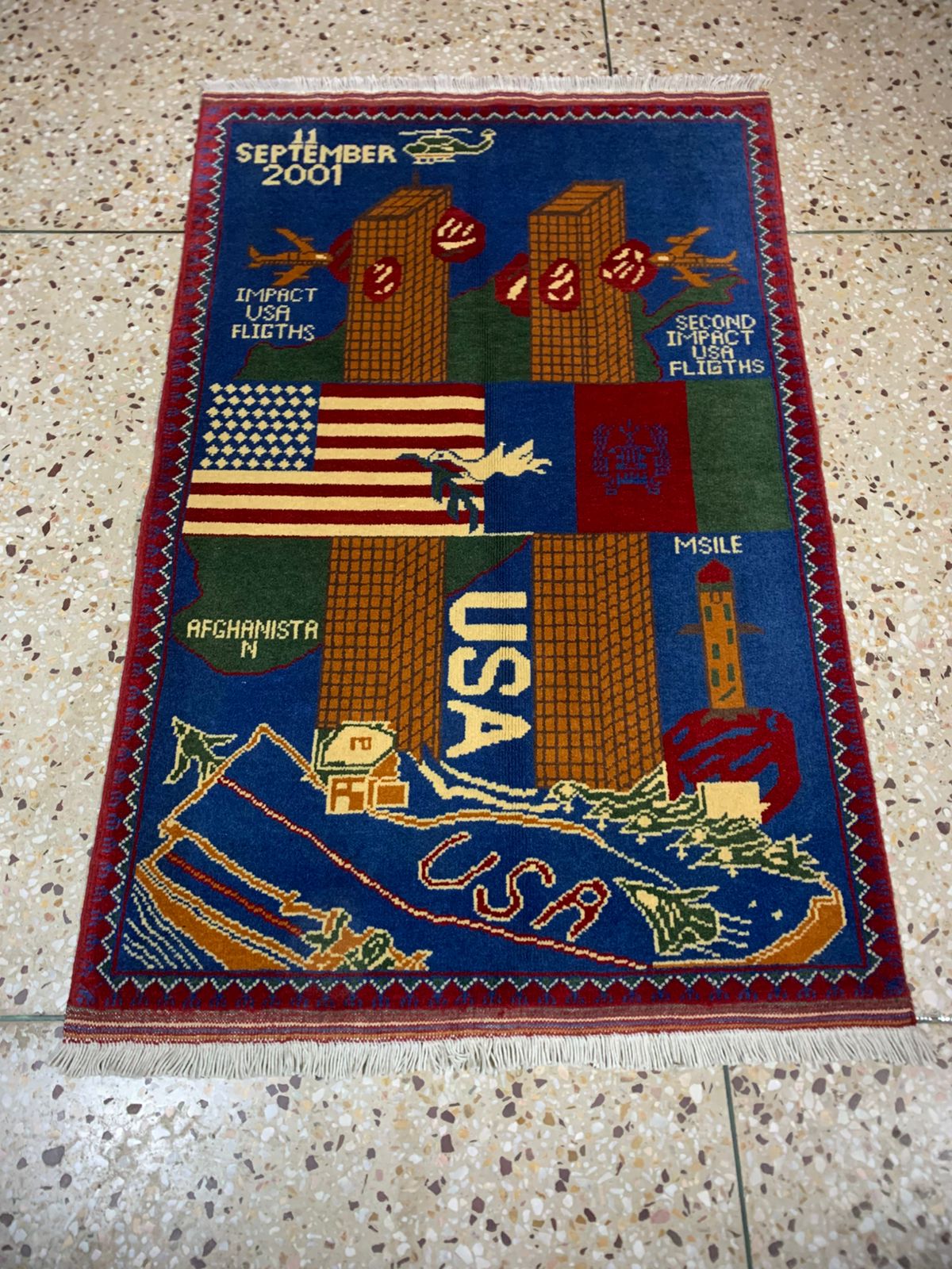 9/11 Hand Made Afghan war rugs Size 148 cm x 80 cm