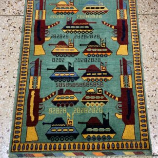 Handmade Afghan war Rug ,  world trade center war rugs with weapons Size125cm x 87 cm