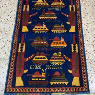 Handmade Afghan war Rug ,  world trade center war rugs with weapons Size125cm x 87 cm