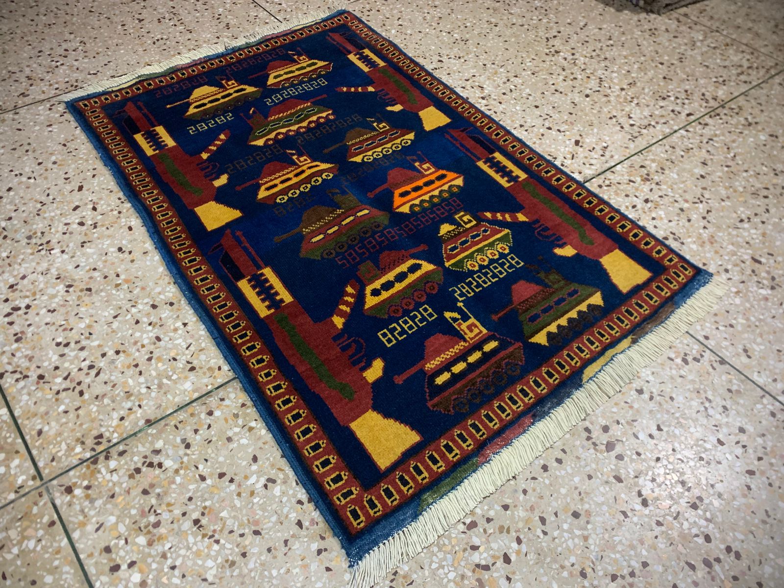 Handmade Afghan war Rug , world trade center war rugs with weapons Size125cm x 87 cm - Image 2