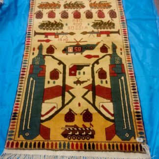 Handmade Afghan war Rug ,  world trade center war rugs with weapons Size125cm x 87 cm